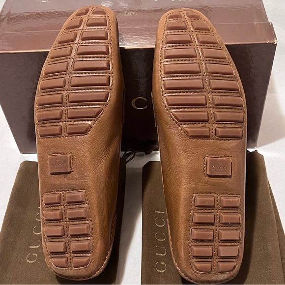 Authentic Gucci Leather Driving Shoes Loafers with Bamboo Horsebit Size 39 Tan - Picture 11 of 17